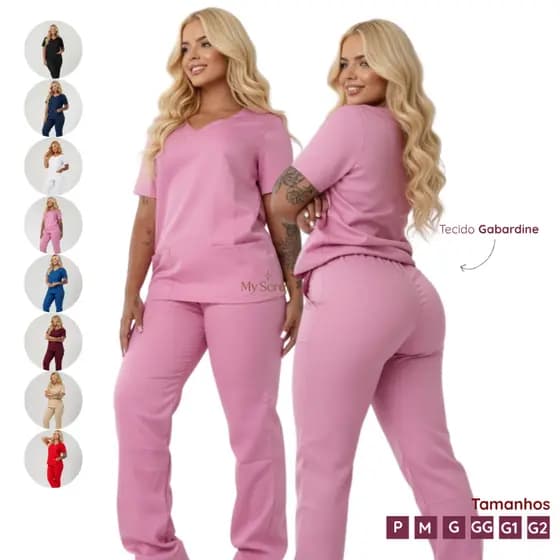 Conjunto scrub feminino pijama cirurgico enfermeira medica veterinária biomédica tecido gabardine premium plus size -PH