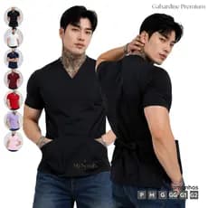 Blusa Camisa Scrub Masculina Várias Cores Manga Curta Pijama Hospitalar Cirúrgico Veterinário Avental enfermagem -SH