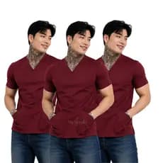 KIT 3 Camisa Scrub Masculino uniforme profissional gabardine premium com amarração pijama hospitalar slim ao plus -SH