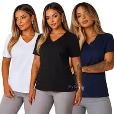 KIT 3 Camisa Avental bata feminino dentista pijama cirúrgico hospitalar tecido toque macio oxfordine plus size -GRÉCIA
