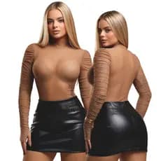 Body manga longa Drapeada e gola alta com dedeira encaixe nos polegares TULE Suplex Premium Moda Gringa Blogueira -MILLA
