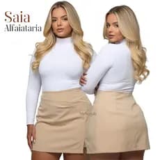 Saia Feminina Curta Cintura Alta com Detalhe Assimétrico Alfaiataria moda fashion sensual Com Fenda Elegante -LARA