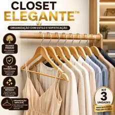 Kit 3 Cabides Madeira Antideslizante Reforçado  Pendurar Roupas Armário Organização Premium Elegante