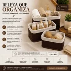 Jogo Organizadores de Cestos de  Bambu para vários  Ambiente Dark Decora a Casa Praticidade Premium