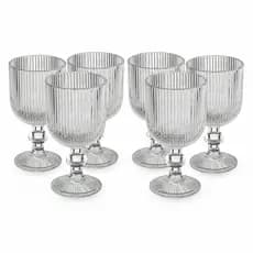Jogo 6 Taças Vidro Canelado Transparente Gourmet Kit Resistente 380ml Casa Cozinha