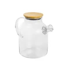 Chaleira Bule Borossilicato 1800Ml Tamp Bambu e Inox Resistente ao Fogo