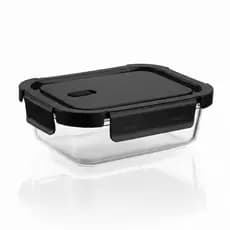 Pote Vidro com Divisória Tampa Trava Preta 600ml Marmita Armazenamento Alimento Fitness Microondas