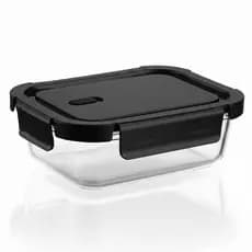 Kit Pote Vidro Divisória Tampa Trava Preto Marmita Conjunto Alimento Fitness Microondas