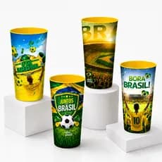 Kit 12 Copos Decorados da Copa do Mundo 350ml Estampa Sortida de Plástico