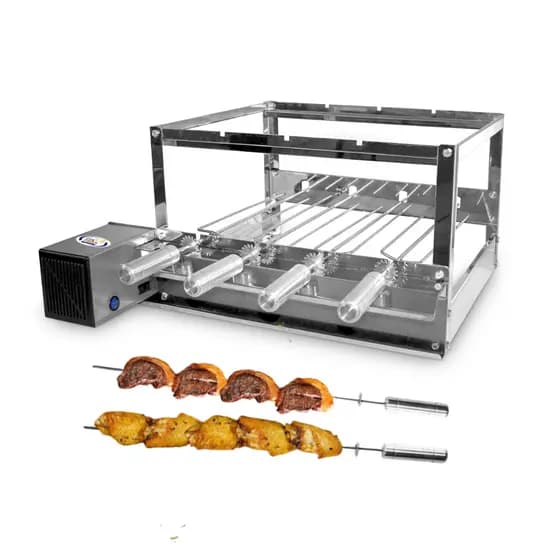 Churrasqueira Grill Giratória Inox Gira 4 Espetos + BRINDE 2 ESPETOS ESPADA INOX