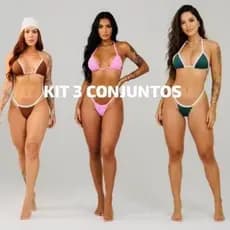 kit 3 conjuntos de biquínis fita feminino marquinha bronze sem bojo