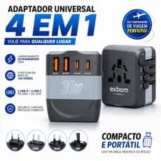 Adaptador Universal Com 2 Usb E 2 Usb-c Tomadas Globais 4 P Bivolt