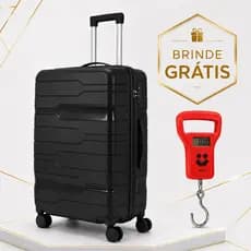 Mala De Viagem Preta de Despache Polipropileno 23kg Resistente Avião 360 Com Cadeado + Brinde