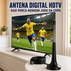 Antena Digital HDTV Para TV Interna Externa Cabo 5Metros Base Imã  Prova D'água