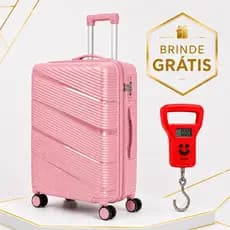 Mala De Viagem Rosa de Bordo Polipropileno 10kg Resistente Avião 360 Com Cadeado + Brinde