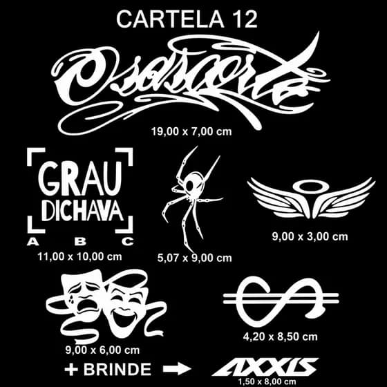 Cartela Adesivos Grau Dichava Osascorte Aranha Anjo Chora Agora e Cifrão Bicicleta Bike Moto Carro