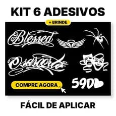 Kit com 6 Adesivos Recortados Carro Moto Blessed Aranha Máscaras Asa Branco ou Preto Fácil Aplicação