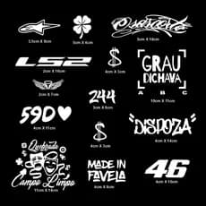 Kit 14 Adesivos Originais Personalizado – Frases e Símbolos para Moto, Carro e Capacete.