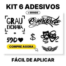 Kit 06 Adesivos GRAU DICHAVA, 59D, CHORA AGORA RIR DEPOIS, CIFRÃO, ANJO Moto, OSASCORTE
