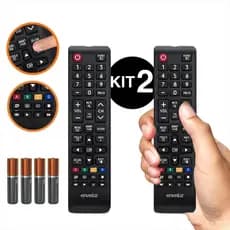 Kit 2 Controle Remoto Para Tv Samsung Smart 4k Lcd Hd Oled Com Pilhas Tecla Smart Hub Futebol Universal Compatível UN32J