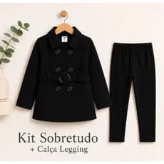 Sobretudo Casaco Blusa de Frio Inverno Blogueirinha de 04 a 14 Anos Infantil Menina Calça Legging Preta