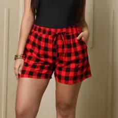 Shorts Feminino Xadrez Cintura Alta com Bolso Moda Casual Confortável Tendencia Festa Junina 2026