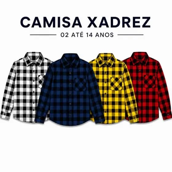Camisa Xadrez Flanelada Infantil 02 ao 14 Anos Cores Variadas Manga Longa Festa Junina