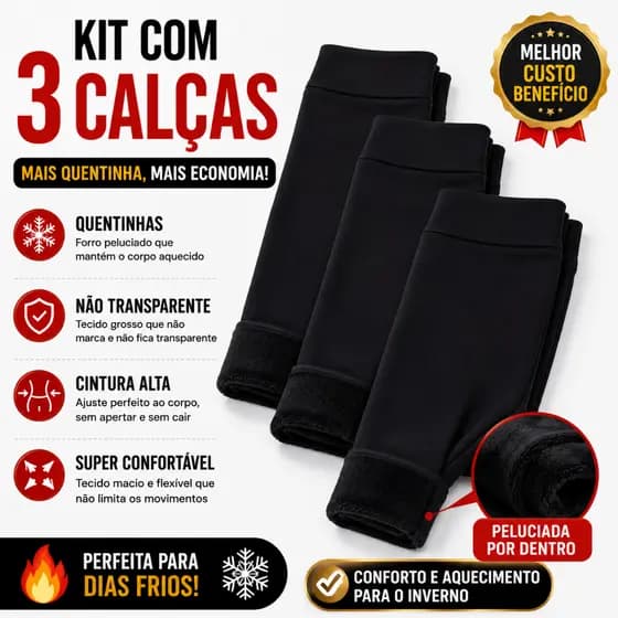 Kit 3 Calças Legging Infantil Peluciada Térmica Flanelada Inverno Quentinha Não Transparente Menina 2 ao 10 Anos Promo
