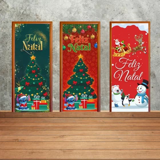 Capa Decorativa de Porta Sublimados C/ Elástico 0,85x2,10m Tema Feliz Natal Varios Modelos Envio Imediato