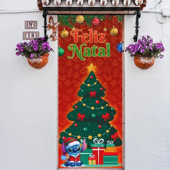 Capa Decorativa de Porta Sublimados C/ Elástico 0,85x2,10m Tema Feliz Natal