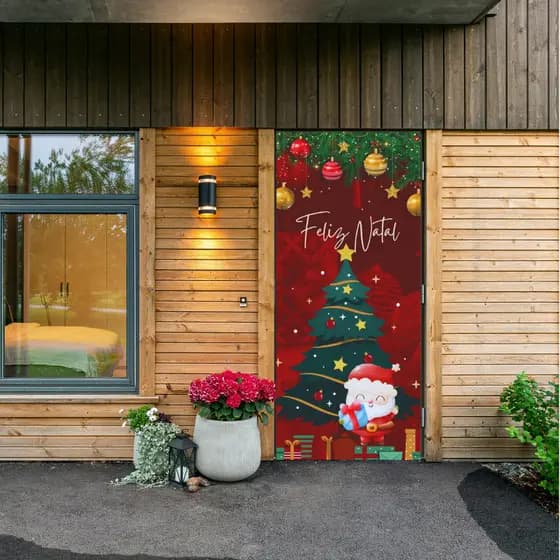 Capa De Tecido Para Decoração De Porta Tema Natal Festa Natalina Com Elástico