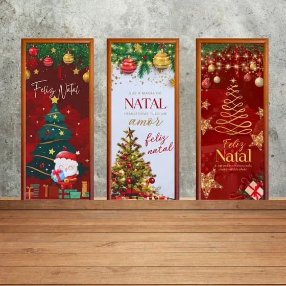 Capa Para Porta Kit 3 Unidades Tema Natal Festas Final De Ano Varias Estampas, 0,85 Lar por 2,10 de Alt