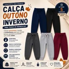 Kit 5 Calças Moletom Reforçado Flanelado Macio Infantil  Jogger Cordão Ajustável unissex Tamanhos