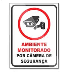 Kit 5 Placas Ambiente Monitorado Câmera Segurança 15x20cm PS Aviso Muro Loja Portão Interno Externo