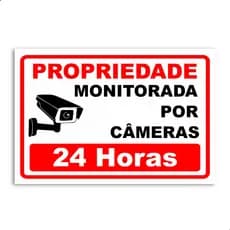 Placa Propriedade Monitorada Por Câmeras 24 Horas 30x20cm Sinalização Segurança PS Resistente Alarme Aviso Proteção