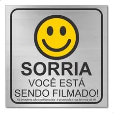 Placa Aviso Sorria Está Sendo Filmado 15x15cm Alumínio Kit 2 Unidades Segurança Câmeras Entrega Rápida