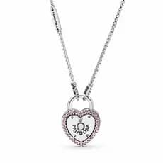 Colar com pingente de bloqueio de coração rosa prata 925 * --- && -- && -- && --