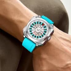 Relógio masculino com design de roda giratória, relógio de pulso personalizado estilo pôquer, à prova d'água e luminoso.