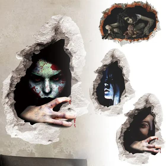 Decalques De Parede 3D De Halloween Fantasma Adesivos De Piso Decorações Assustadoras Removíveis Para De Janela