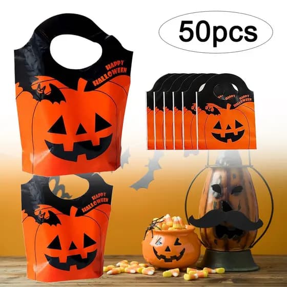 Llittlesunla50 Unidades Linda Bolsa De Abóbora De Halloween , Doces Ou Travessuras , Saco De , Plástico , Festa Embalage