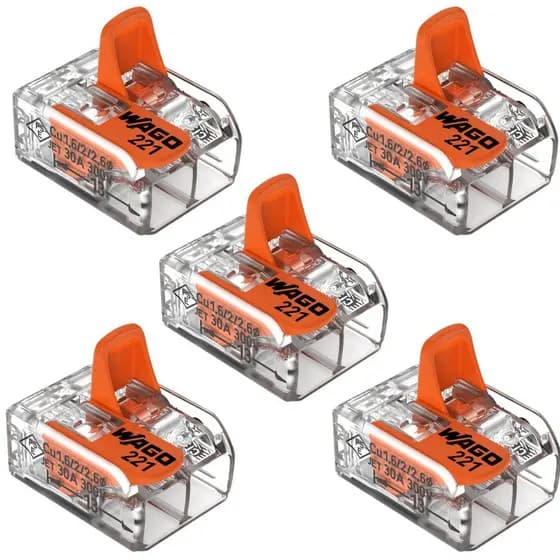 Kit 5 Conector Emenda Chuveiro Alavanca Borne 2 Vias 6mm 41a 221-612 Wago