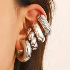 4 Peças De Clipe De Orelha De Acrílico Em Forma De C Da Moda Para Mulheres , Brincos Redondos Sem Piercing