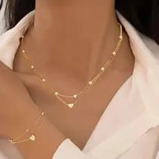 Colar De Pulseira De Coração Banhado A Ouro E Prata Para Mulheres Conjunto De Joias De Pérolas Simuladas Presente De Fes