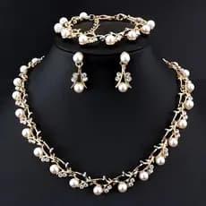 Elegante Colar De Pérola Faux Rhinestone Brincos Pulseira Jóias De Noiva Presente