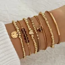 Conjunto Feminino Elegante De 7 Peças-De Pulseira Artesanal Em Camadas Elásticas De Plástico-Diversos Para Uso Diário E