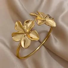 Greatera Pulseira De Aço Inoxidável Com Punho De Flor Dupla , Para Mulheres , Cor Dourada , Metal , Floral , À Prova D'á