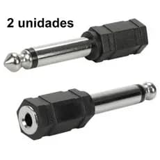 Kit 2x Plug Adaptador P10 Macho x P2 Fêmea Mono Jack Áudio Microfone Fone Amplificador Caixa de Som