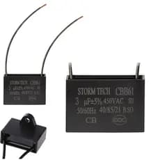 Capacitor 3uF 450V CBB61 Partida Ventilador 2 fios com Aba Polipropileno Quadrado 50/60Hz