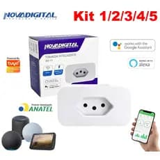 Kit 1/2/3/4/5 Tomadas Inteligente Wifi 10A Medidor Consumo de Energia Bivolt Alexa Google Tuya