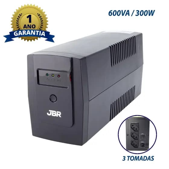 Nobreak JBR 600VA 300W c/ 3 Tomadas Proteção e Estabilidade para Equipamentos de 120V 220V ou Bivolt